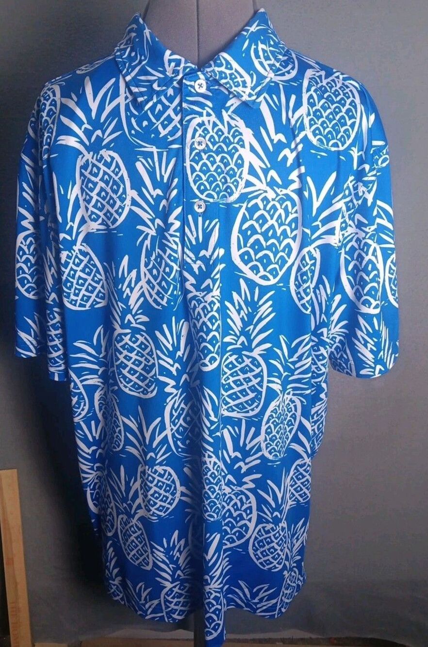 Chubbies Men's All over print Polo Shirt Blue Pineapples Golf -Size LARGE-EUC